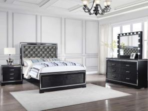 Cappola Upholstered Tufted Bedroom Set Silver and Black