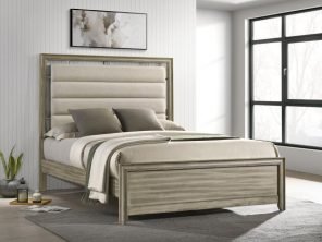 Giselle Queen Panel Bed with Upholstered Headboard Rustic Beige