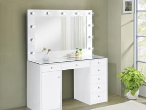 Acena 7-drawer Vanity Set with Lighting White High Gloss