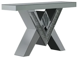 Taffeta V-shaped Mirrored Entryway Console Table Silver