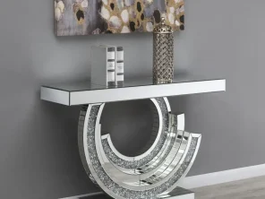 Imogen Sculptural Mirrored Entryway Console Table Silver