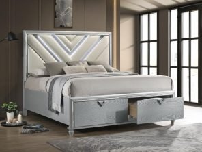 Veronica Wood Eastern King LED Storage Bed Light Silver