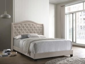 Sonoma Upholstered Queen Wingback Bed Beige