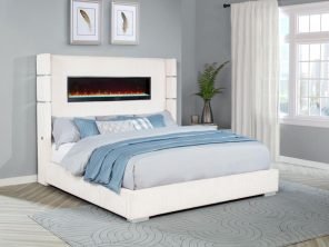 Tisdall Upholstered Queen Flame Visualizer Bed Cream