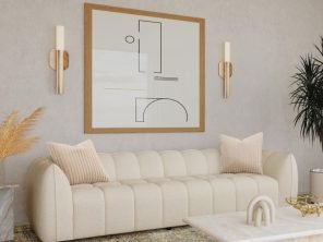 Winchester Boucle Upholstered Extra Long Sofa Sand Pebble