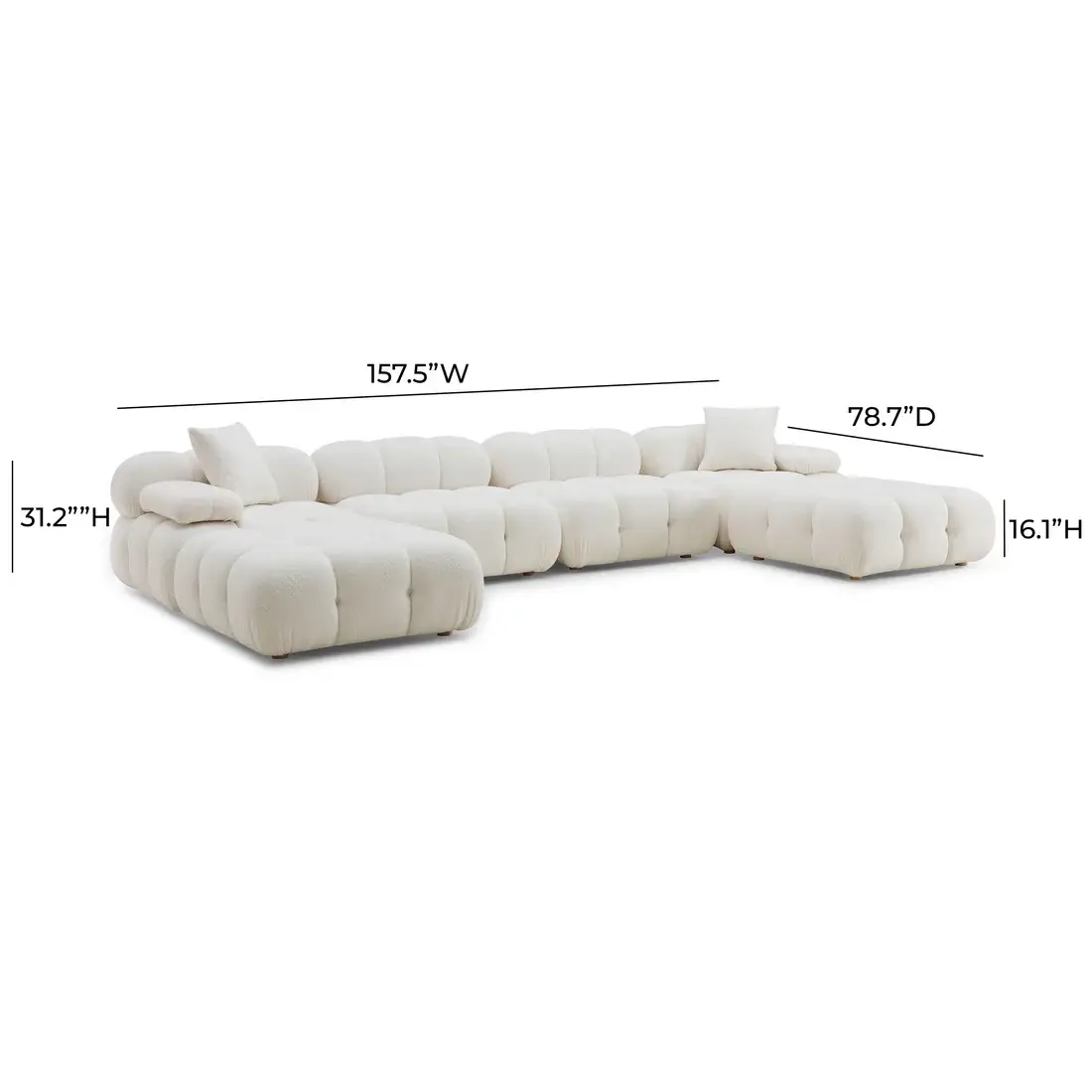 Lucia Cream Vegan Shearling 6-piece Modular U-Sectional - Image 3