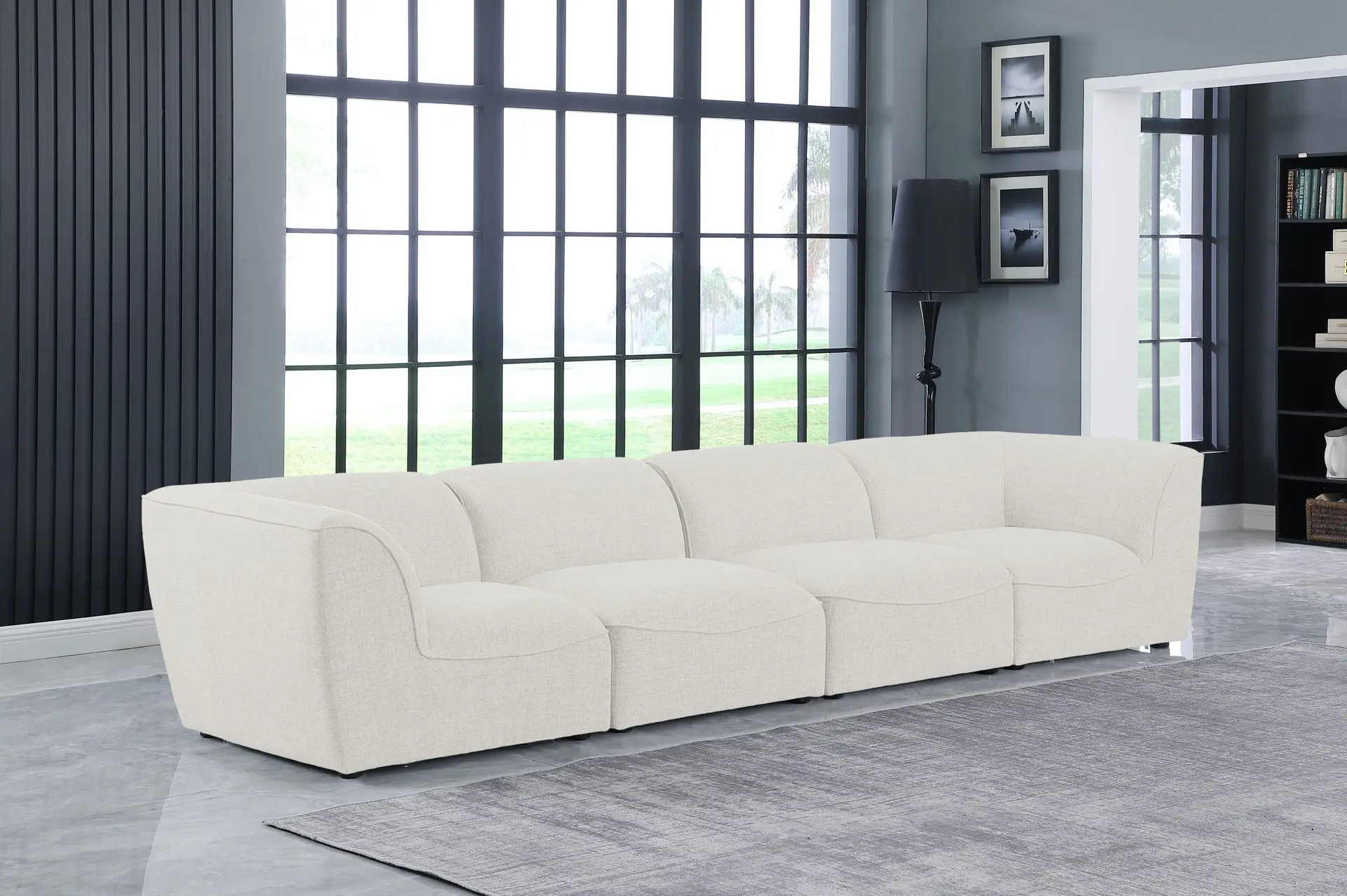 Miram 142" Linen Textured Fabric Upholstered 4pc. Modular Sofa