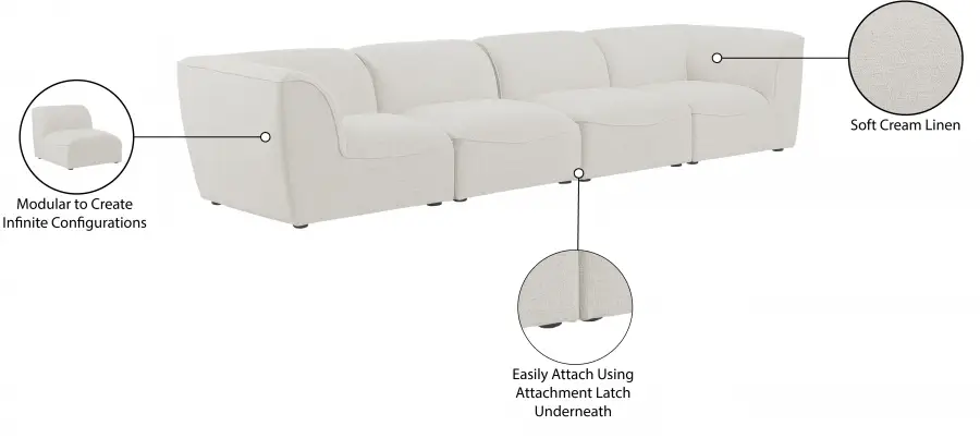Miram 142" Linen Textured Fabric Upholstered 4pc. Modular Sofa - Image 6