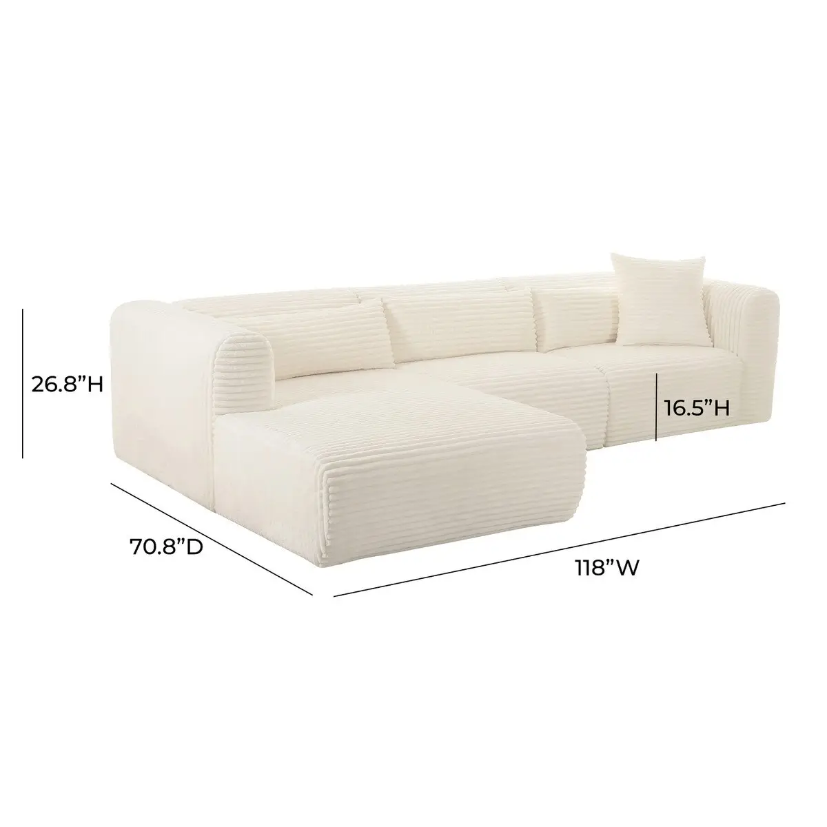 Fluffy Oversized Cream Corduroy Modular LAF Sectional - Image 5