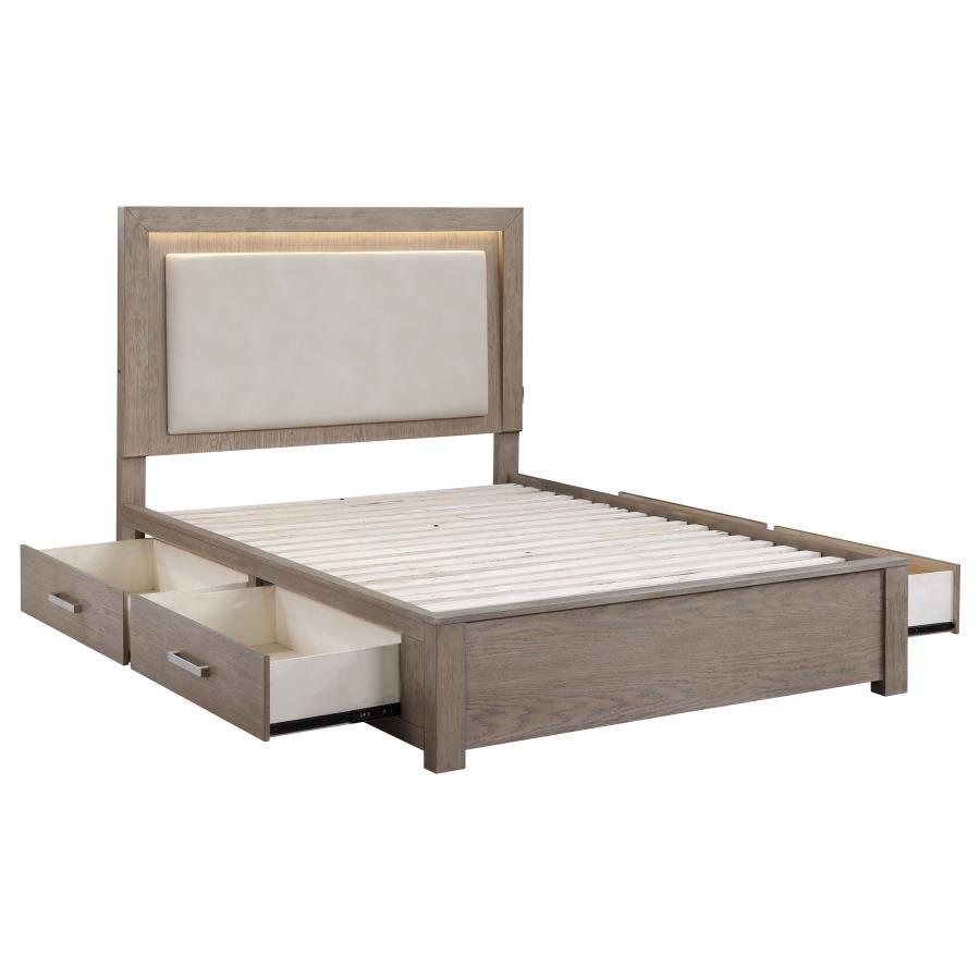 Kenora 56-inch Eastern King LED Storage Bed Barley Brown - Image 4