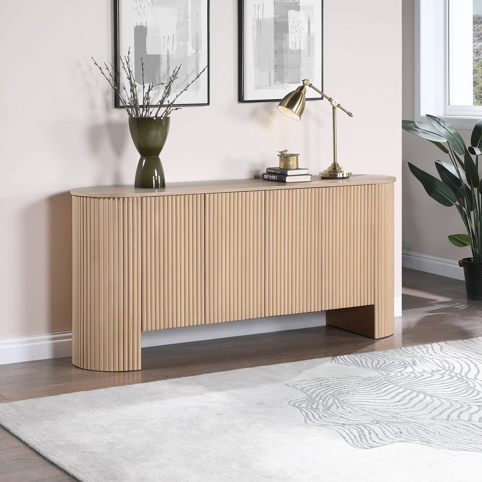 Belinda Beech Wood And Oak Veneer Sideboard / Buffet