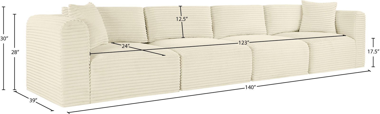 Shaggy 140" Corduroy Performance Fabric Upholstered Upholstered Modular Sofa - Image 3
