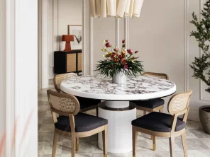 Vanessa 53" White Marble Lacquer Round Dining Table