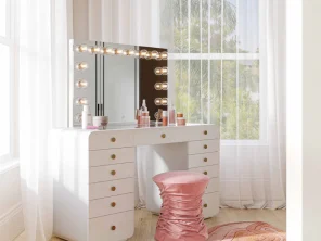 Hollywood 56" White Desk with Vanity Mirror