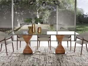 Cleveland - Contemporary Glass and Walnut Dining Table