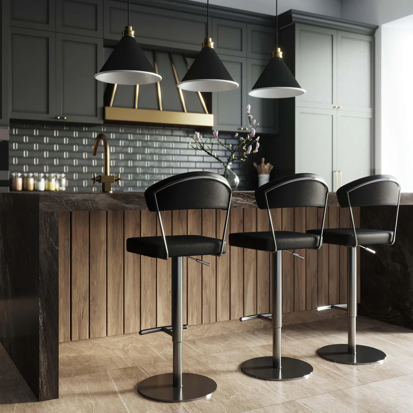 Cosmo Black Performance Vegan Leather on Black Steel Barstool - Image 2