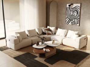 Simone - Modern Off-White Fabric Sectional Sofa