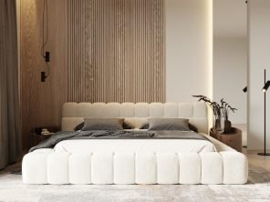 Tyree - Modern Tufted Off-White Fabric Bed