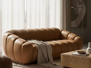 Ekwok - Modern Tan Leather Sofa