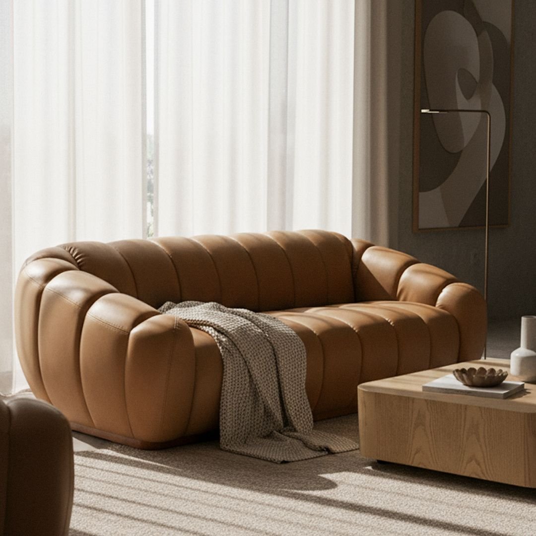 Ekwok - Modern Tan Leather Sofa