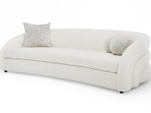 Joana Modern 4-Seater Curved White and Taupe Fabric Sofa