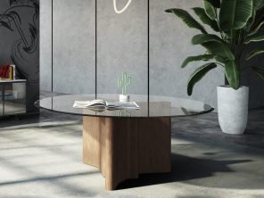 Kaye - Modern Walnut + Glass 71" Round Dining Table