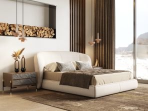 Lambert - Modern Beige Fabric Upholstered Bed