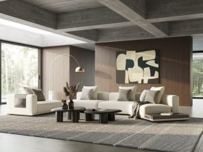 Siret - Modern Ivory Fabric Modular Sectional W/ Coffee Table