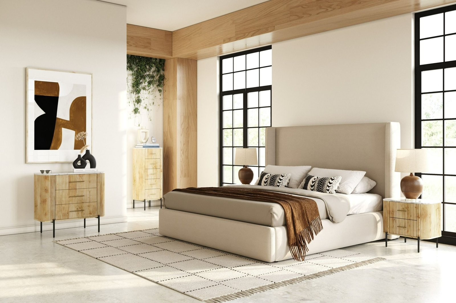 Byrne - Modern Beige Fabric Bed - Image 6