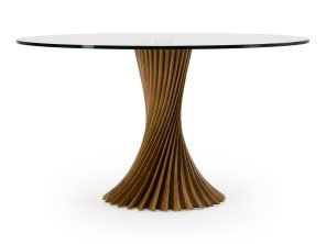 Ocasio - Modern Glass + Walnut Round Dining Table