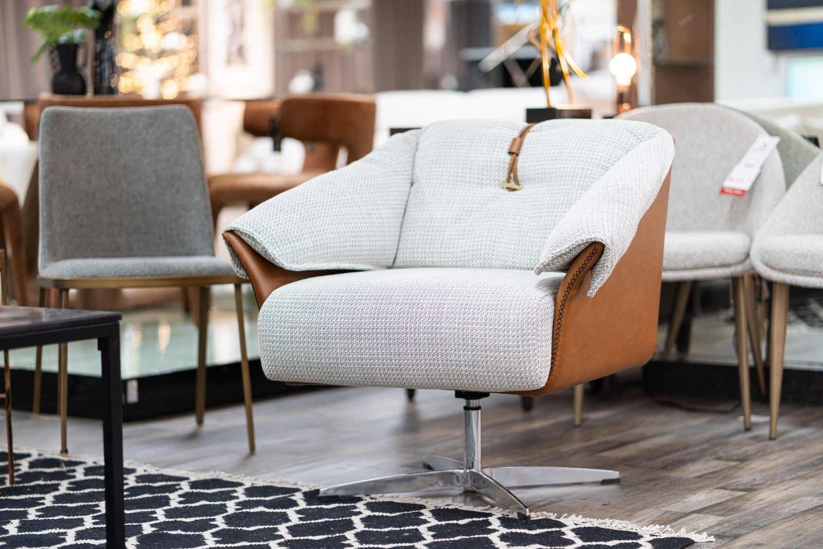 Ohio - Swivel Grey and Camel Fabric Accent Chair - Image 2