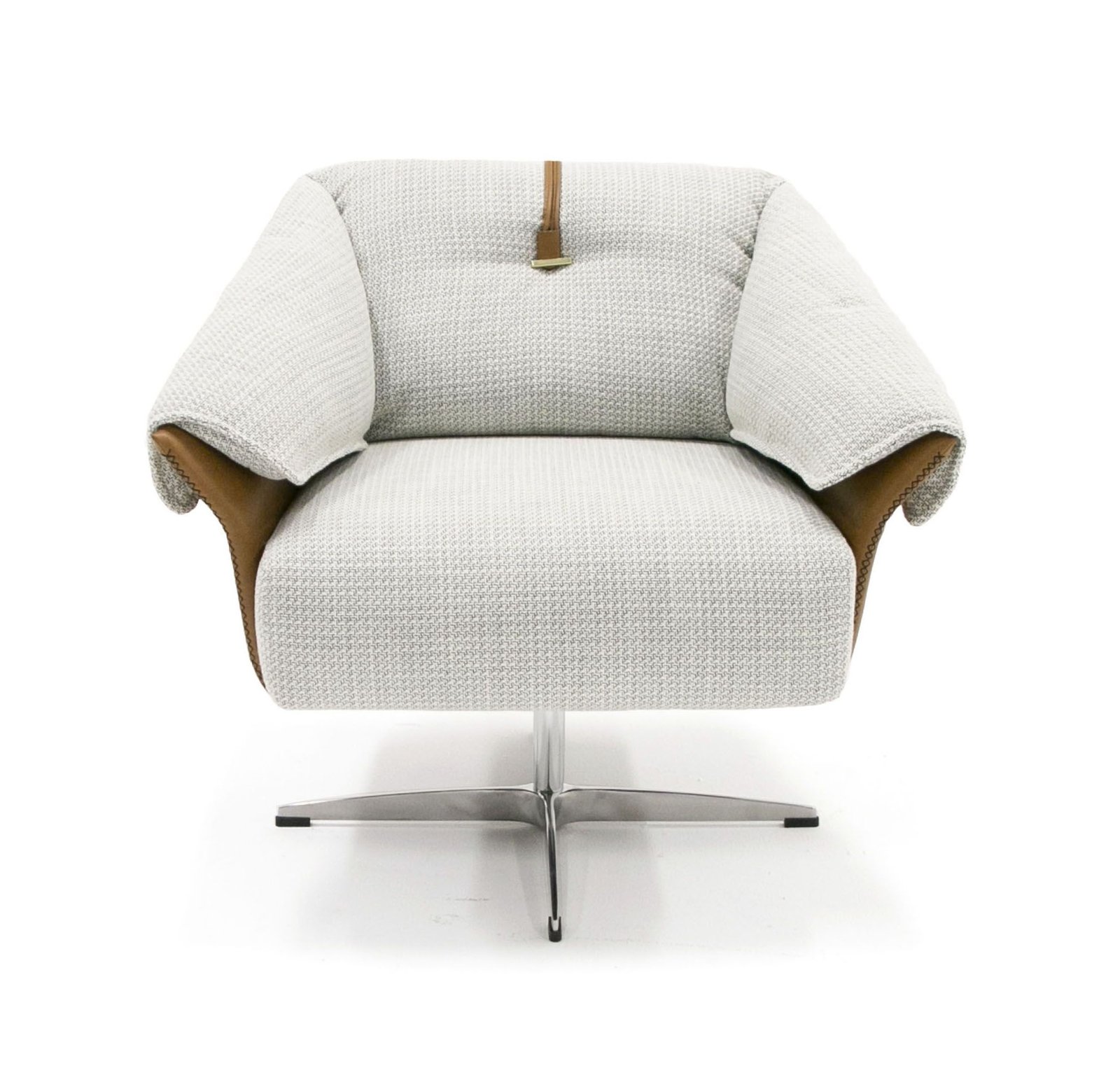 Ohio - Swivel Grey and Camel Fabric Accent Chair - Image 3