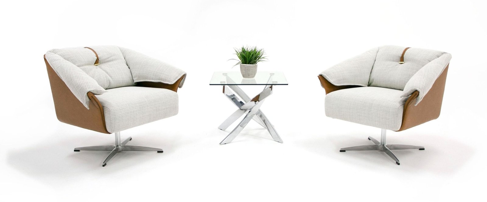 Ohio - Swivel Grey and Camel Fabric Accent Chair - Image 4