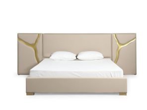 Aspen - Glam Beige Bonded Leather & Gold Bed