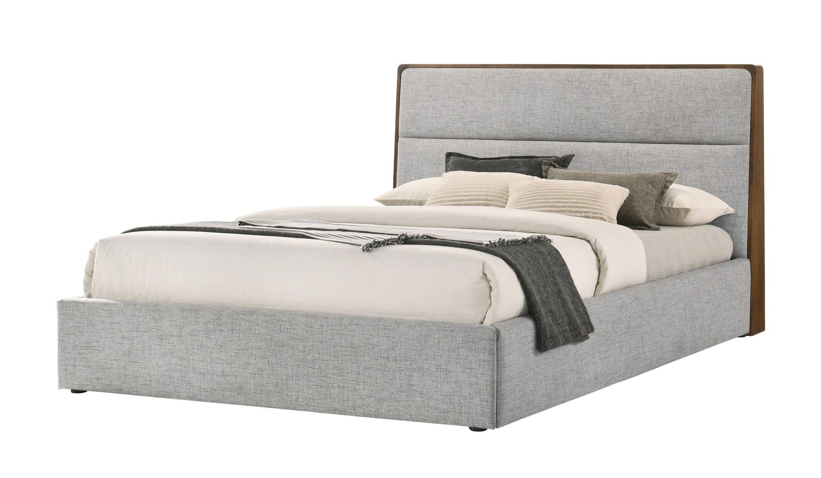 Dustin - Modern Grey Fabric & Walnut Trimmed Bed Queen Size - Image 3