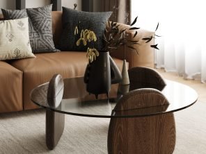 Buxton - Mid-Century Modern Glass + Dark Walnut Coffee Table