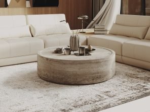 Cozad - Modern Faux Travertine Round Coffee Table