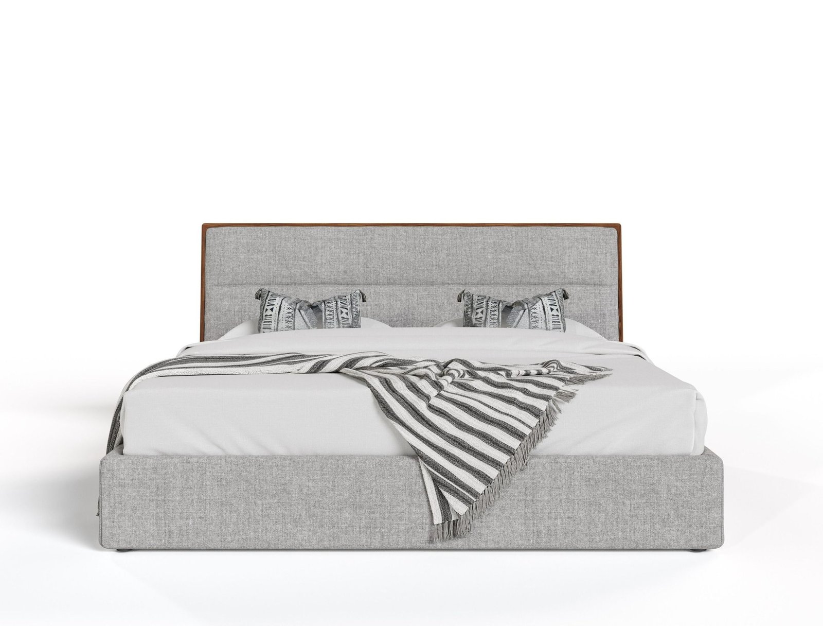 Dustin - Modern Grey Fabric & Walnut Trimmed Bed Queen Size - Image 2