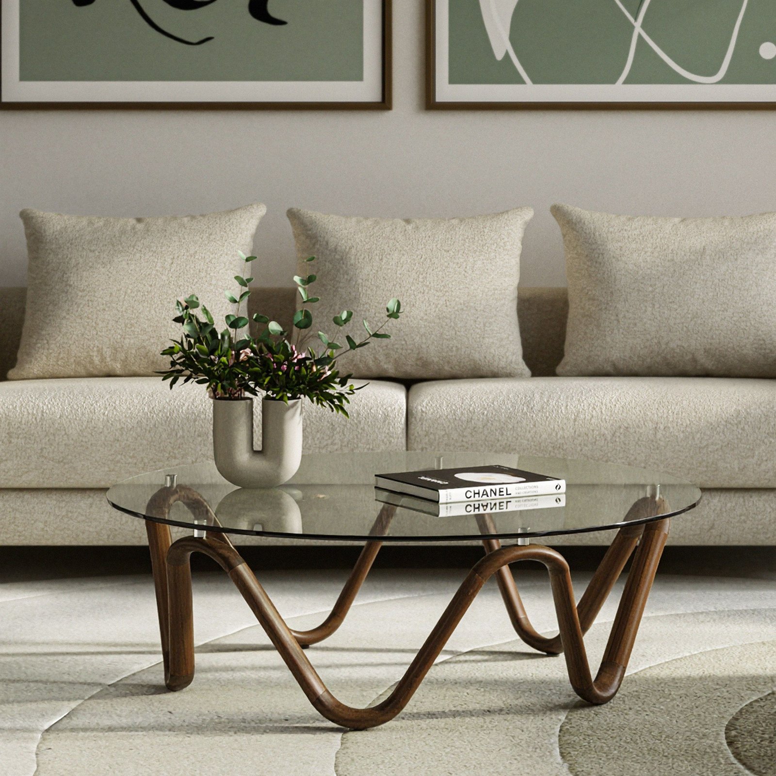 Lassen - Modern Glass & Walnut Coffee Table