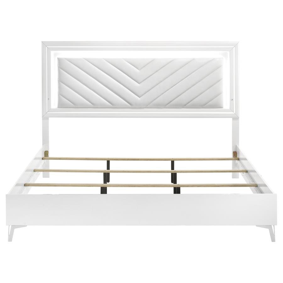 Cassia Eastern King LED Panel Bed White High Gloss - Image 3