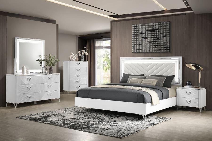 Cassia Eastern King LED Panel Bed White High Gloss - Image 2