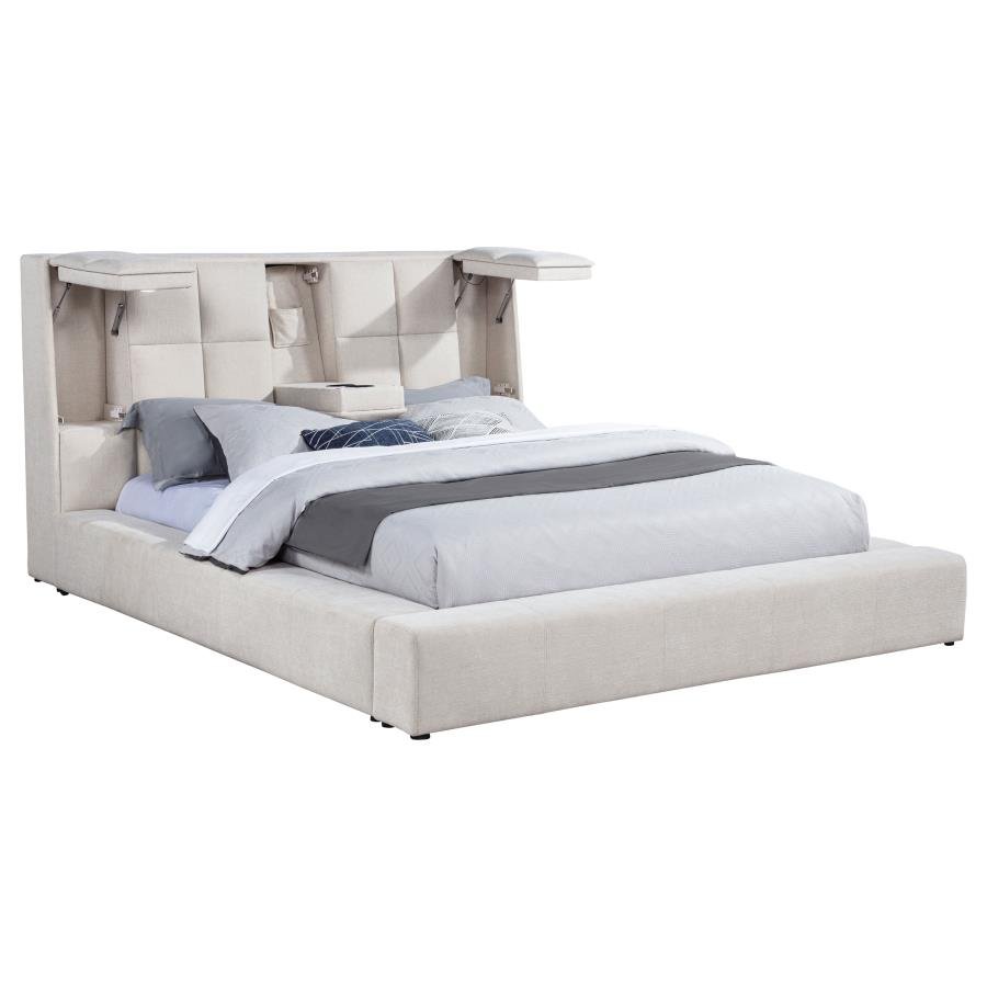 Dreux Upholstered Queen Panel Platform Bed Cream - Image 3
