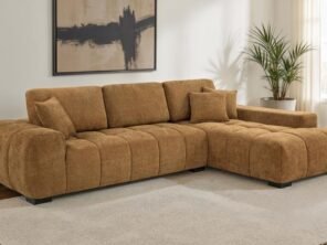 flavia Upholstered Sectional Chaise Sofa Amber