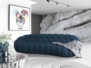 EAST Modern Curved Dark Teal Fabric Sofa