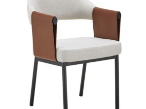 Joseph - Modern Light Grey Fabric + Camel Vegan Leather Dining Chair
