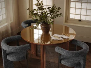 Oani 51" Walnut and Glass Round Dining Table