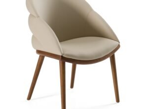 Michel - Mid-Century Modern Beige Vegan Leather + Walnut Dining Chair