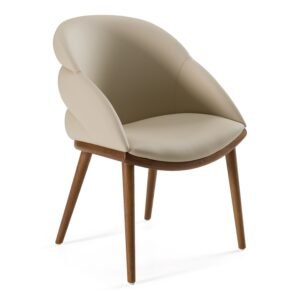 Michel - Mid-Century Modern Beige Vegan Leather + Walnut Dining Chair